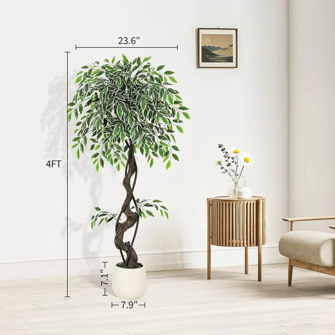 Tall Artificial Ficus Tree in White Planter Pot 4ft - 6ft - The Finishing Touch Decor