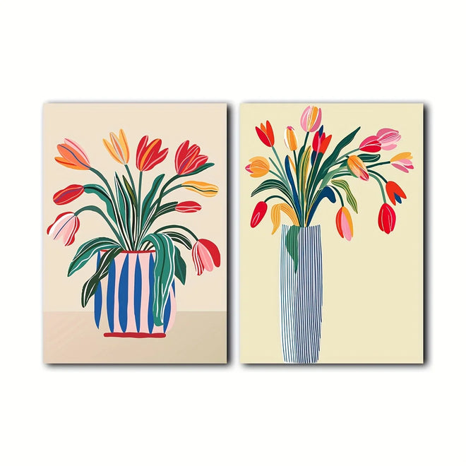 Colorful tulip wall art print by The Finishing Touch Decor featuring vibrant tulip flowers against a decorative background.