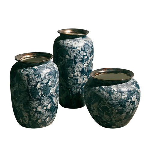 Blue & White Shell Print Porcelain Ceramic Vase