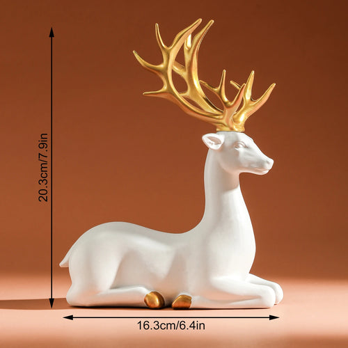 White & Gold Reindeer Holiday Table Figurine Statues