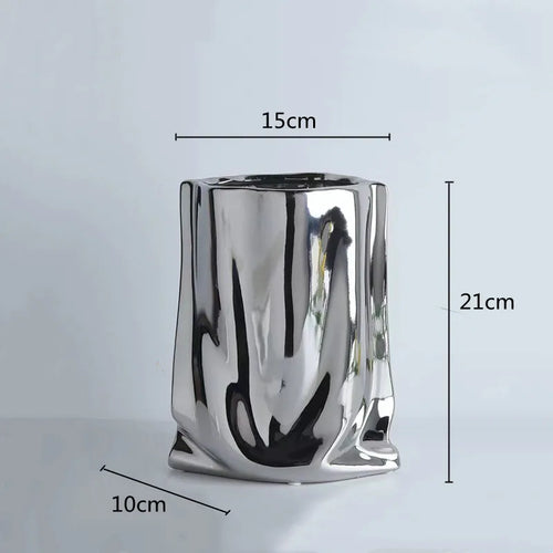 Silver Ruffled Ceramic Porcelain Flower Vase - The Finishing Touch Decor