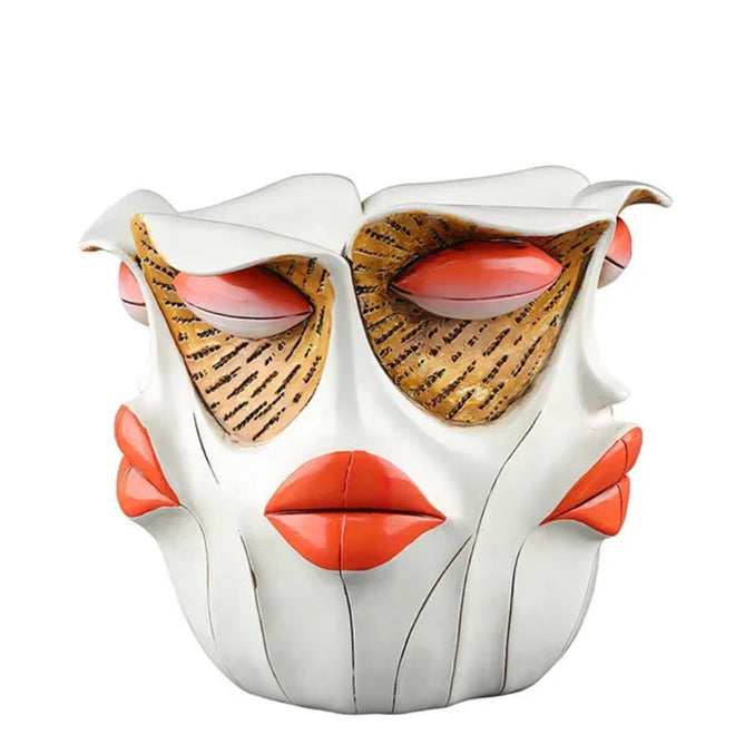 Abstract red kiss human face decorative vase by The Finishing Touch Decor, featuring a bold artistic design for stylish home decor.