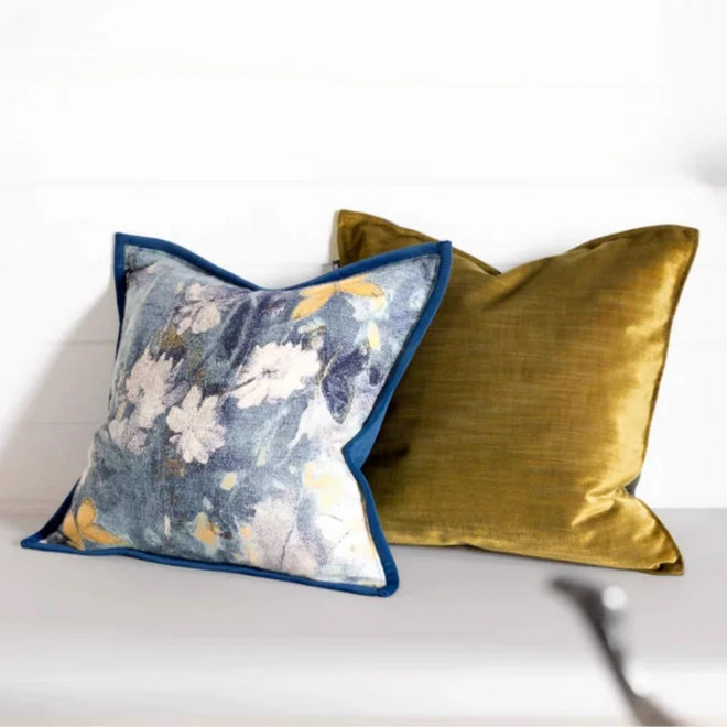 Blue Flora Pillows Gold Yellow Cushion Case Luxury Modern Decorative Pillow Cover For Sofa Chair Home Decorations