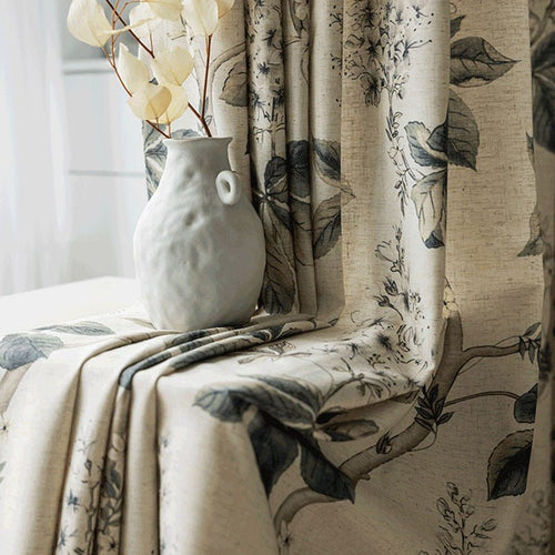 Garden Print Blackout Heavy Fabric Cotton Linen Curtains - The Finishing Touch Decor