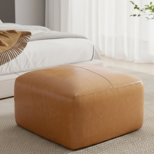 Leather Upholstered Square Ottoman Footstool