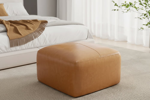 Leather Upholstered Square Ottoman Footstool