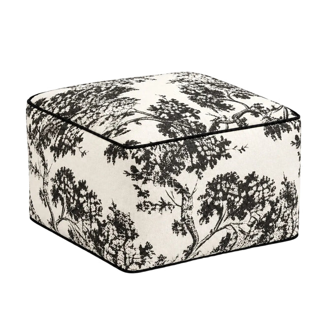Thick Black & Off-White Chenille Pouf Ottoman Cover