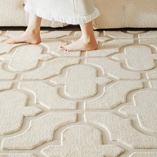 Quatrefoil Pattern French Cream Thick Carpet Area Rug - The Finishing Touch Decor