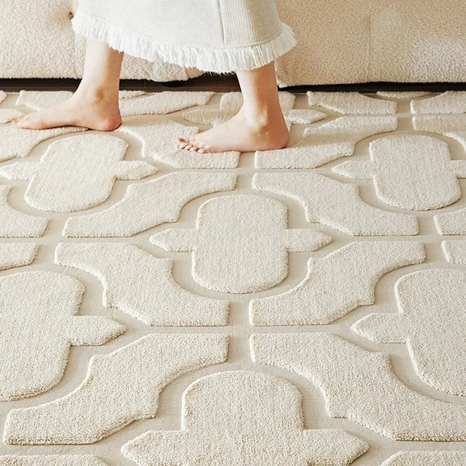 Quatrefoil Pattern French Cream Thick Carpet Area Rug - The Finishing Touch Decor