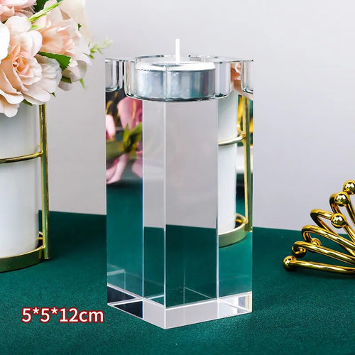 Crystal Clear Solid Glass Romantic Square Cube Candle Holder - 1 or 3pcs - The Finishing Touch Decor