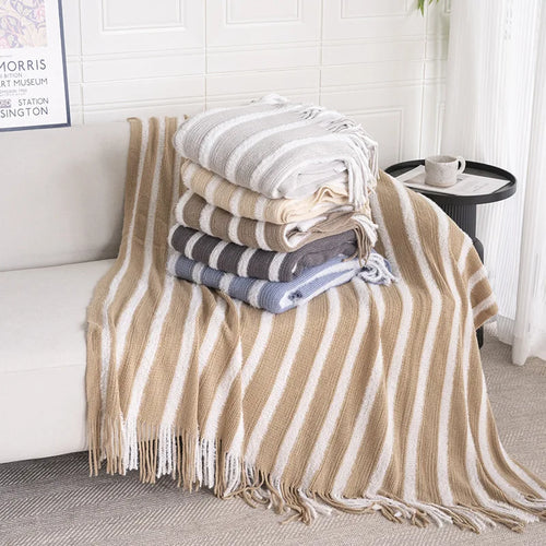 Striped Knit Coastal Lightweight Throw Blanket