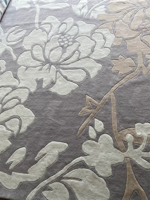 Grey Floral Pattern Thick Domestic Wool Area Rug