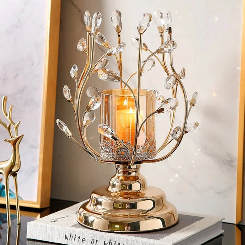 New-Classical Crystal Glass Shiny Metal Tall Tea Pillar Candle Holders - The Finishing Touch Decor