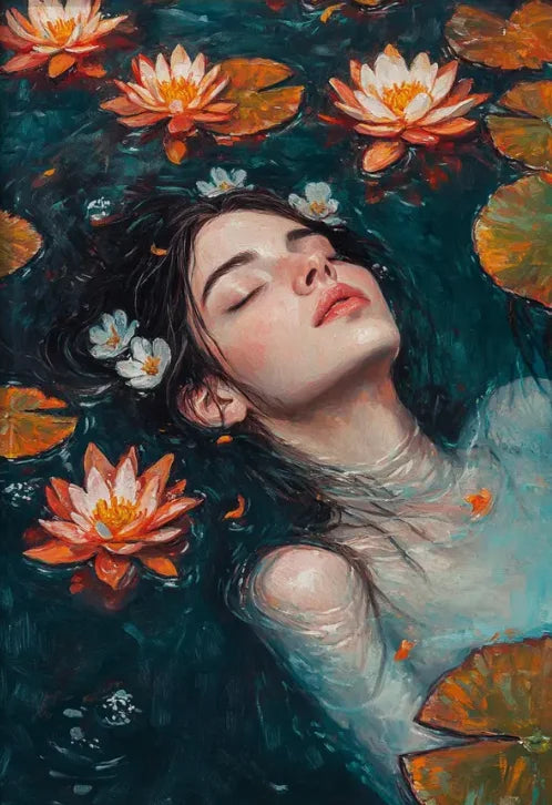 Abstract Fantasy Water Lily Girl Surreal Art Posters Romantic Girl With Daisy Floating Canvas Painting Nordic Style Home Decor