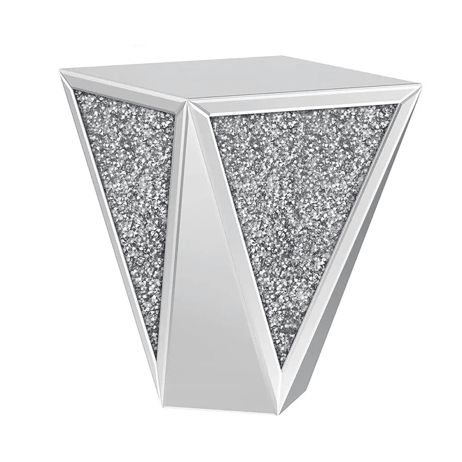 Mirrored Rhinestone Accent Glass Setting End Table