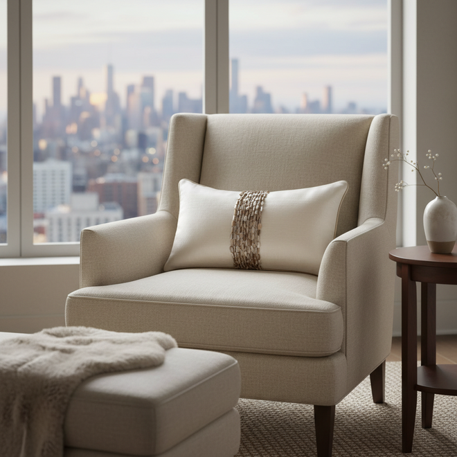 Champagne Gold Shell-Adorned Lumbar Throw Pillow Covers