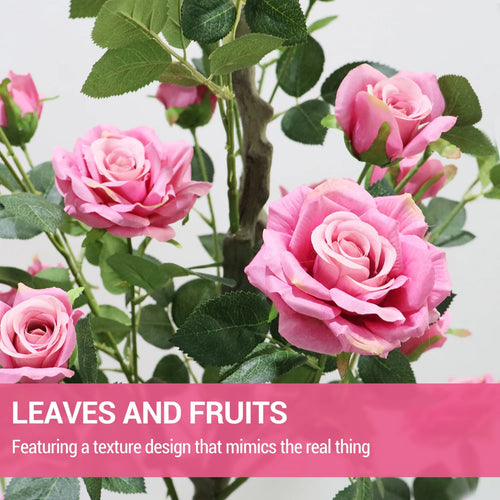 Tall Artificial Pink Rose Blossom Tree with Pot
