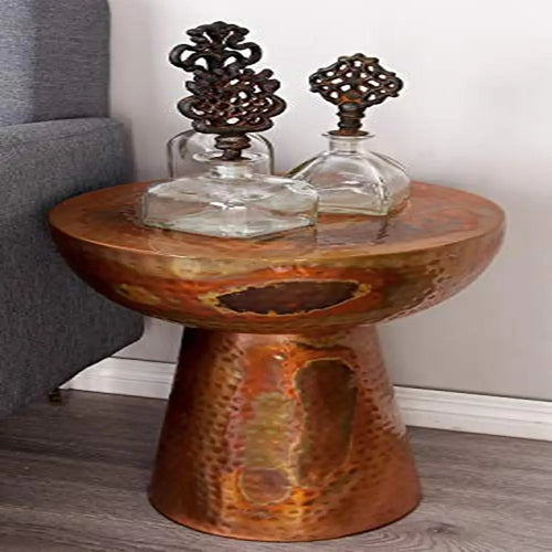 Copper Metal Round Pedestal Accent Side Table - The Finishing Touch Decor