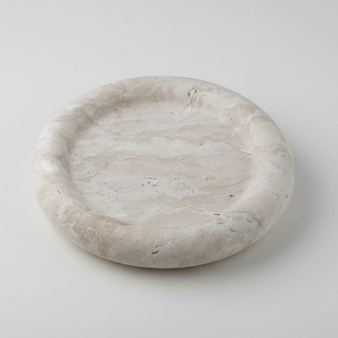 Beige Travertine Stone Bedside Jewelry Tray Plate - The Finishing Touch Decor