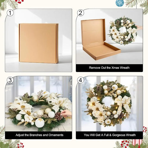 Gold Accent PreLit Artificial Christmas Wreath 24"