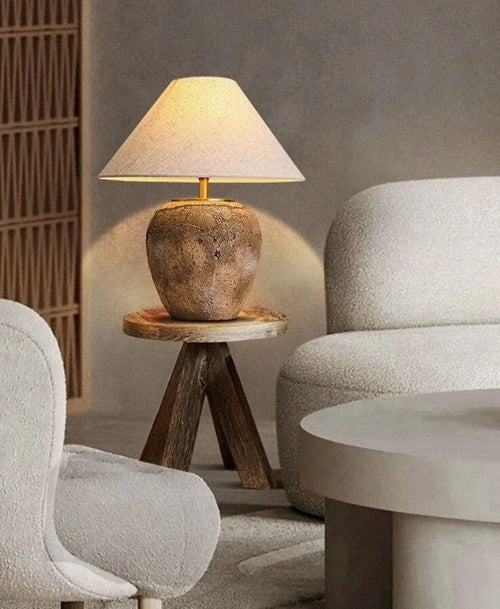 Round Rustic Wabi Sabi Ceramic Nordic Textured Table Lamp - The Finishing Touch Decor