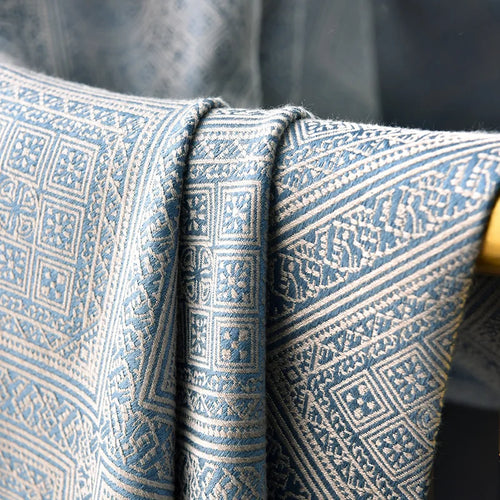 French Blue Luxury Jacquard Heavy Textured Curtains - The Finishing Touch Decor