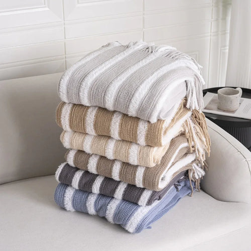 Striped Knit Coastal Lightweight Throw Blanket