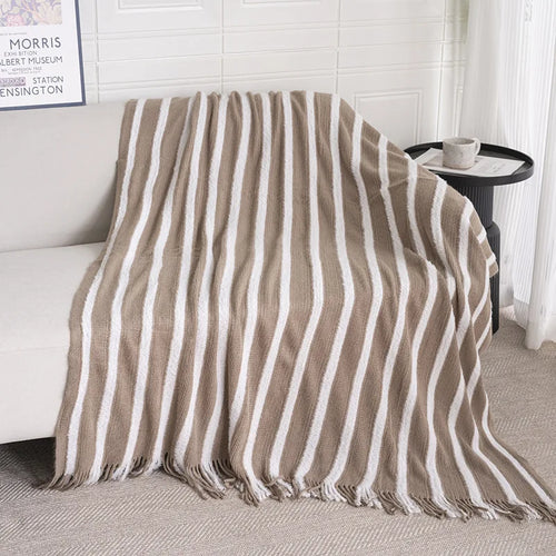 Striped Knit Coastal Lightweight Throw Blanket