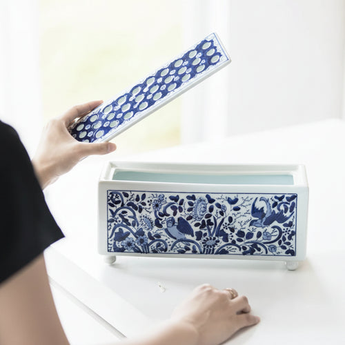 Blue & White Porcelain Flowerpot Rectangular Planter