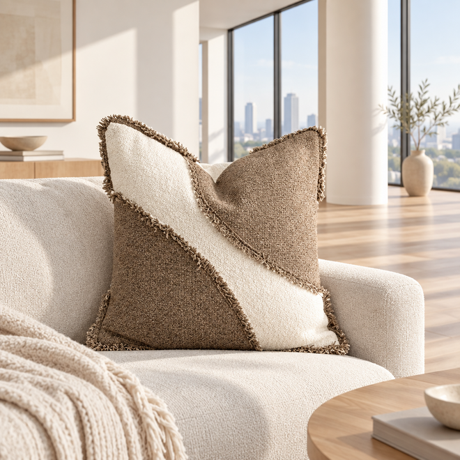 Cream & Greige Wabi-Sabi Fringed Throw Pillow Covers