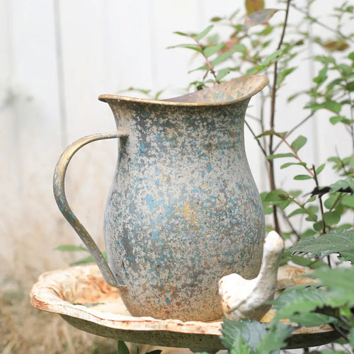 Shabby Chic French Country Vintage Flower Vase Galvanized Rustic Pitcher - The Finishing Touch Decor
