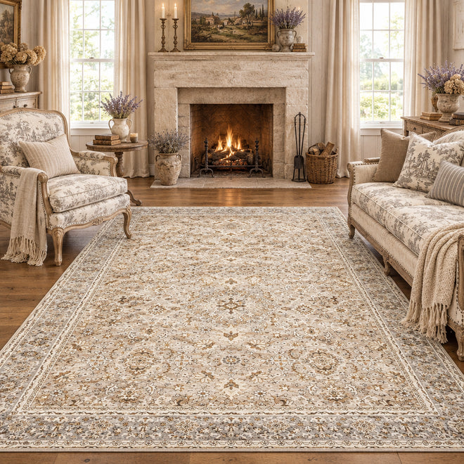Classic Neutral Print Traditional Pattern Area Rug