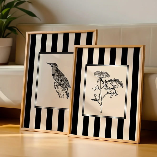 Black Striped Set of 2 Canvas Wall Art Prints