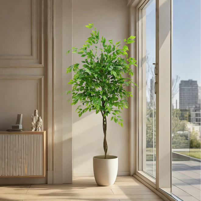 5.2'/5.9' Artificial Ficus Tree, Tall Fake Potted Ficus Tree With Planter, Realistic Texture Potted Faux Ficus Tree For Home - The Finishing Touch Decor