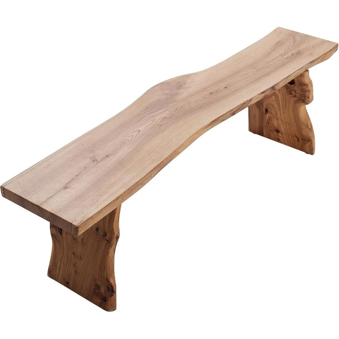 Long Elm Wood Raw Edge Rustic Bench