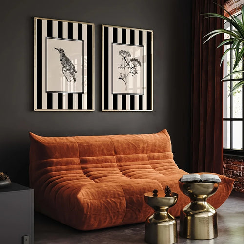 Black Striped Set of 2 Canvas Wall Art Prints