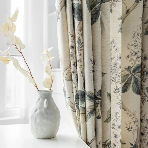 Garden Print Blackout Heavy Fabric Cotton Linen Curtains - The Finishing Touch Decor