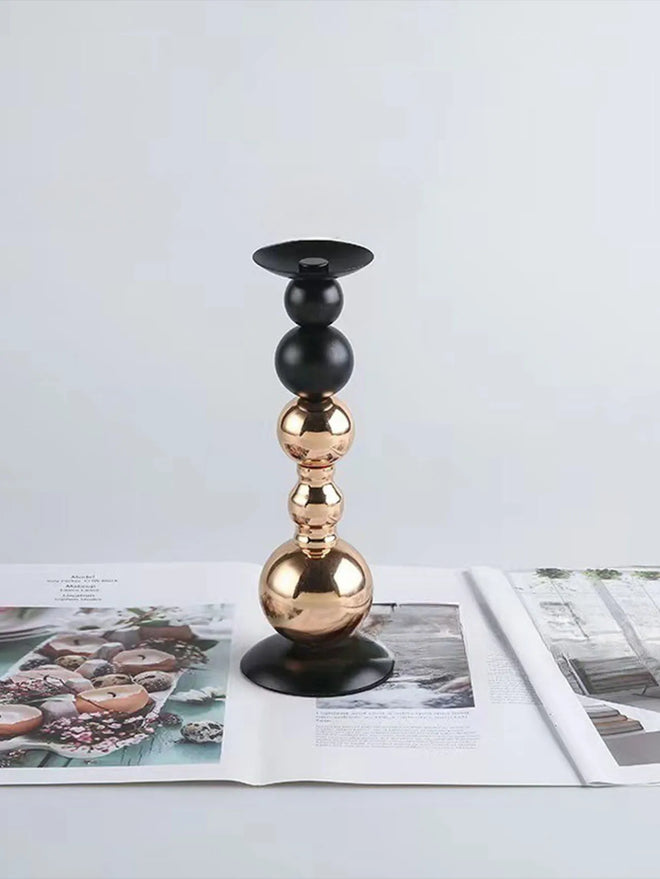 Silver & Black Set of 2 Modern Tall Candle Holders