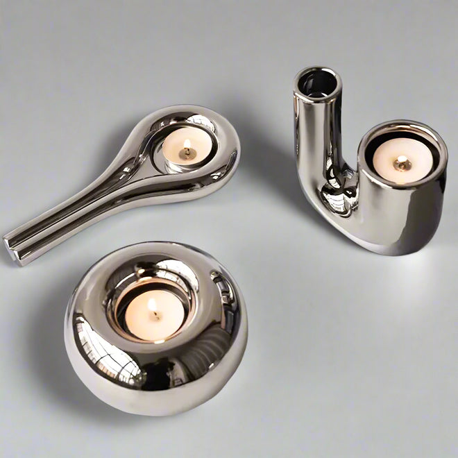 Luxury Electroplating Silver Candlestick Holder,Modern Living Room Office Art Decoration,Creative Ceramic Cylinder Candle Holder