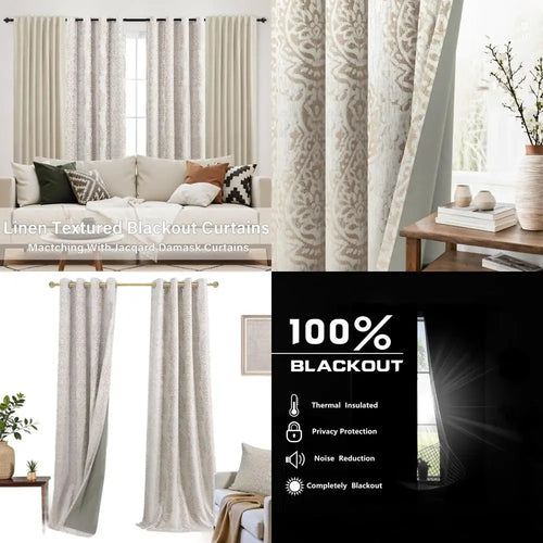 Greige Tall 9ft Damask Blackout Curtains 2 Panel Set - The Finishing Touch Decor