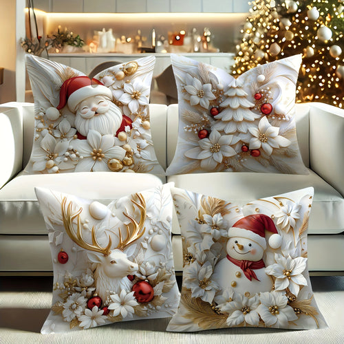 Velvet Santa Christmas Throw Pillow Covers Set of 4