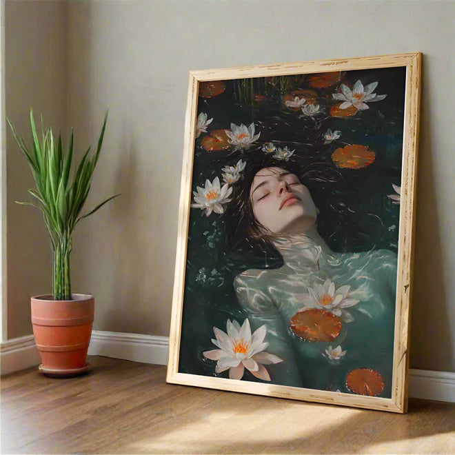 Abstract Fantasy Water Lily Girl Surreal Art Posters Romantic Girl With Daisy Floating Canvas Painting Nordic Style Home Decor