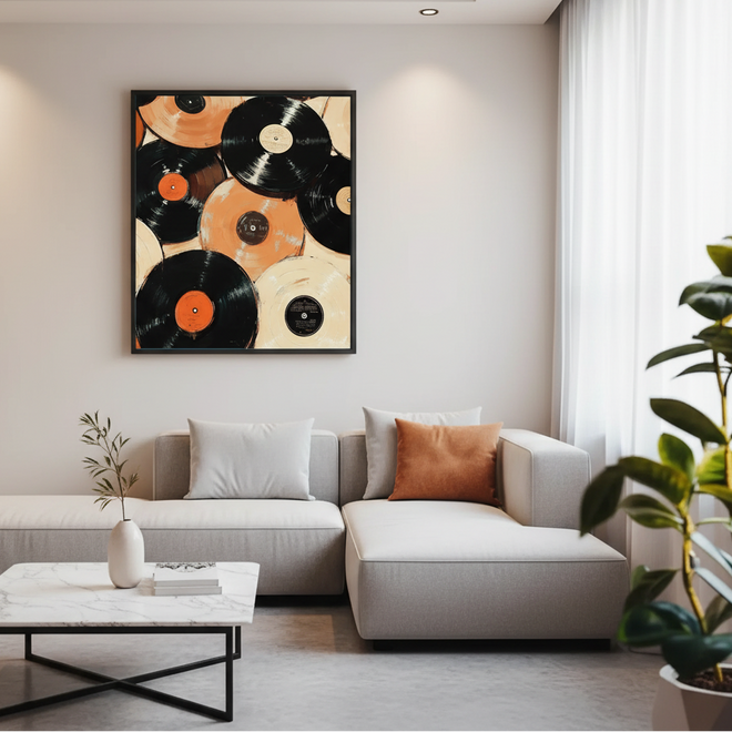 Retro Vinyl Record Pile Canvas Print Wall Art - The Finishing Touch Decor