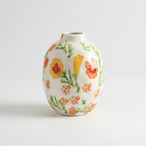 Retro Cottage Hand-Painted Ceramic Bud Vase