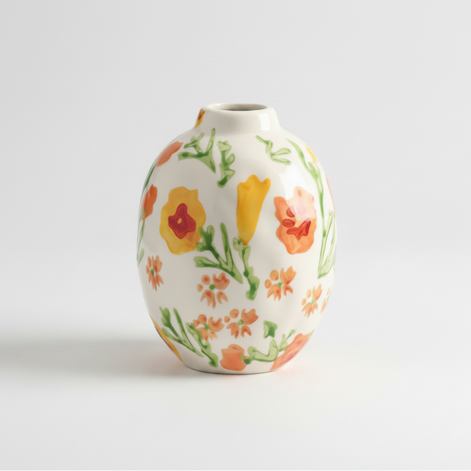 Retro Cottage Hand-Painted Ceramic Bud Vase