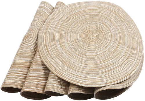 Round Braided Boho Chic Light Linen or Grey Color Placemats - Set of 6 - The Finishing Touch Decor