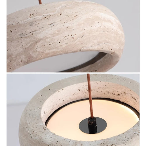 Modern Travertine Pendant Lights Natural Yellow Stone LED Hanging Lamps Indoor Decor Lighting Bedroom Dining Room Bar Study