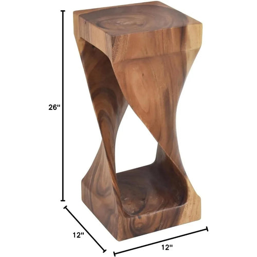 Furniture Solona Solid Wood Side Table, Acacia Whimsical Carved Design, Finish, Functional and Visually Alluring Natural Wood
