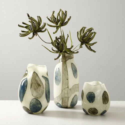 Retro Blue & Green Glass Bubble Vases