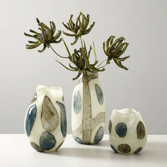 Retro Blue & Green Glass Bubble Vases